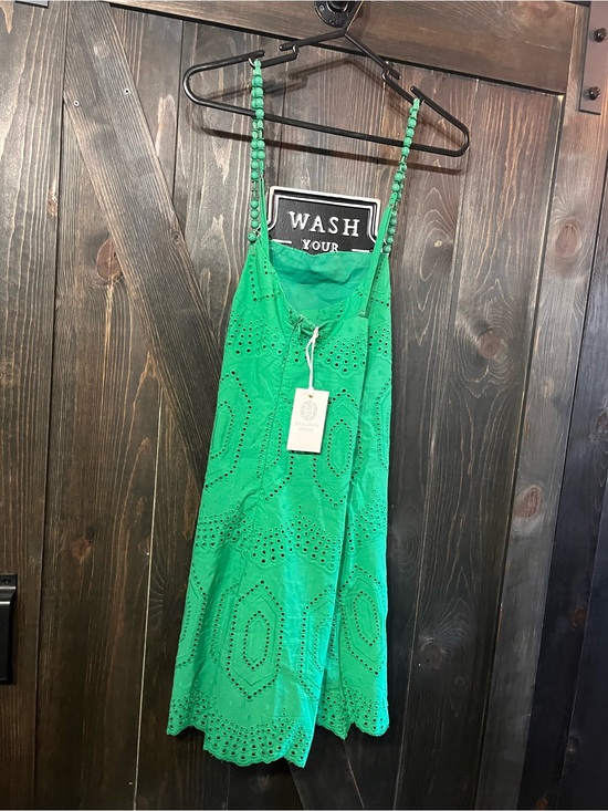 Green Eyelet Mini Dress with Beaded Straps Green Eyelet Mini Dress with Beaded Straps